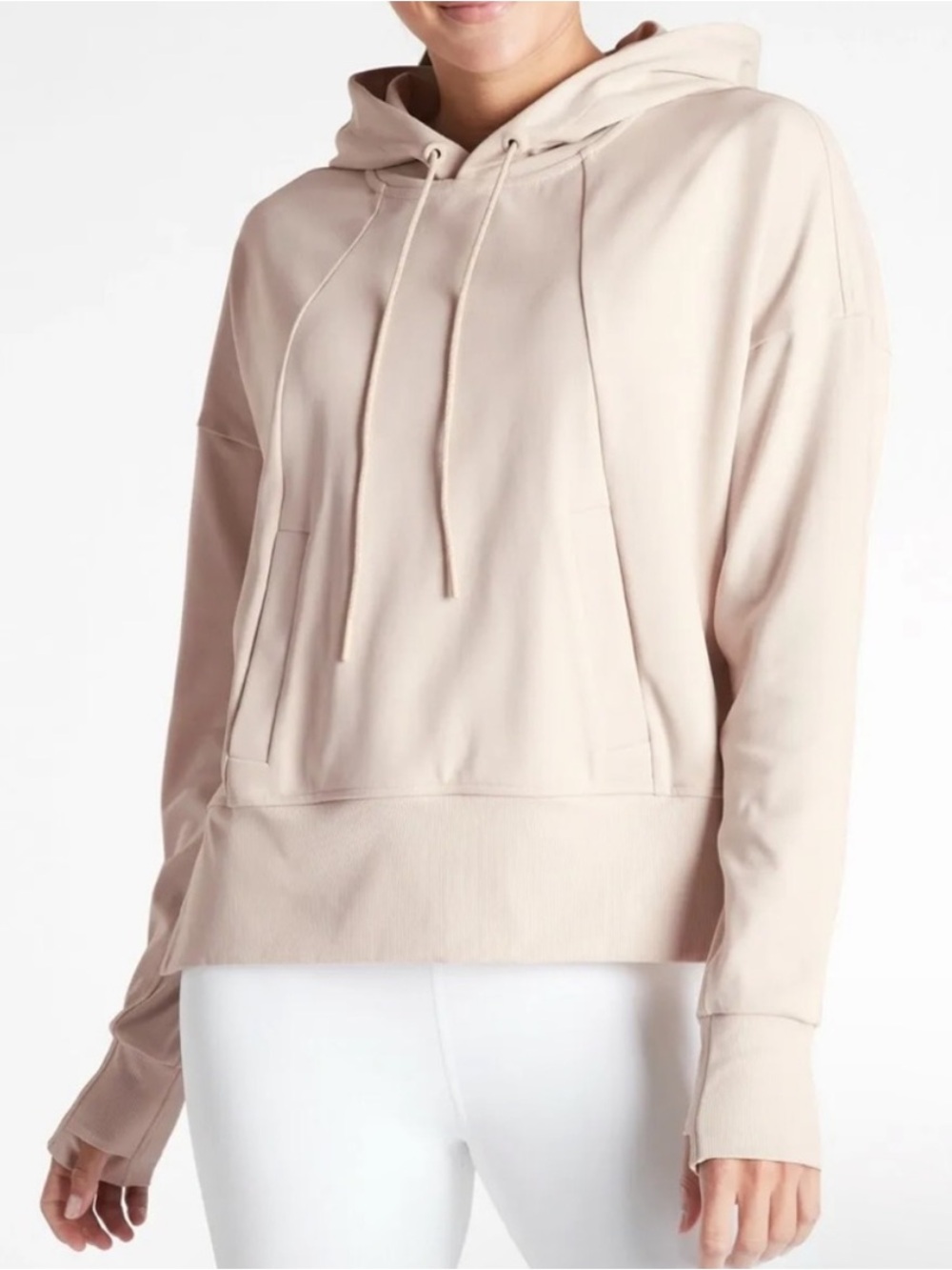 Athleta Mission Hoodie Women’s XL Pullover Tunic Style Abalone Cream Ivory